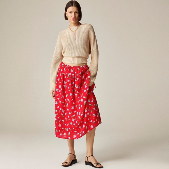 New J.CREW Size M Side-Tie Skirt in Ramie Red Multi $148 CK950 - Picture 2 of 7